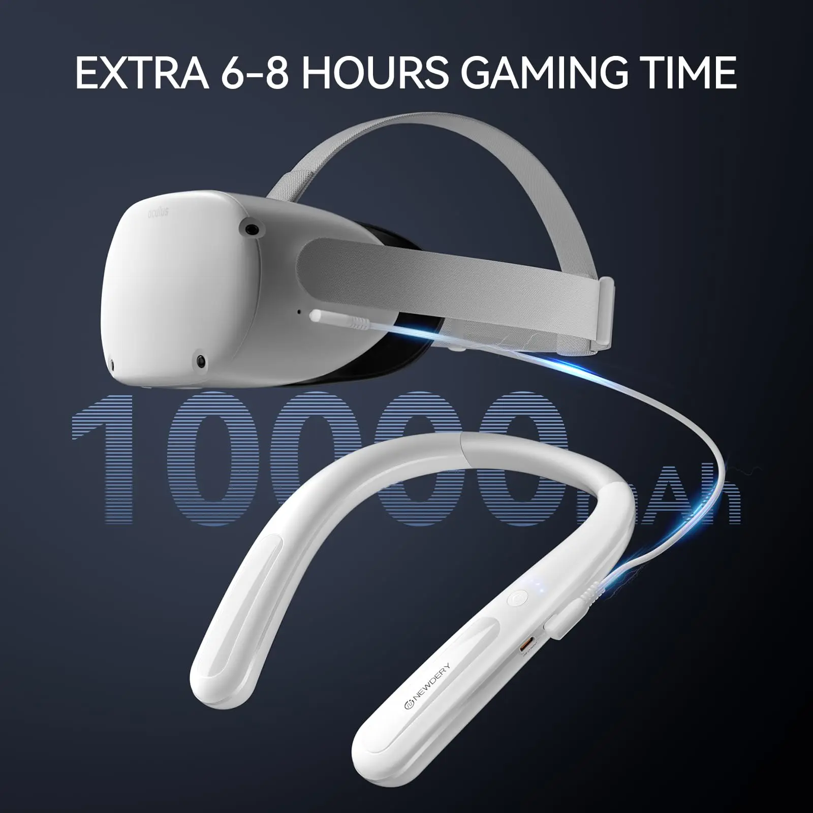 NEWDERY 10000mAh Battery Pack for Meta Quest 3S/3/2/1/Pro/PSVR 2/Pico 4 Pro USB C Portable Charger Hanging Neck Power Bank