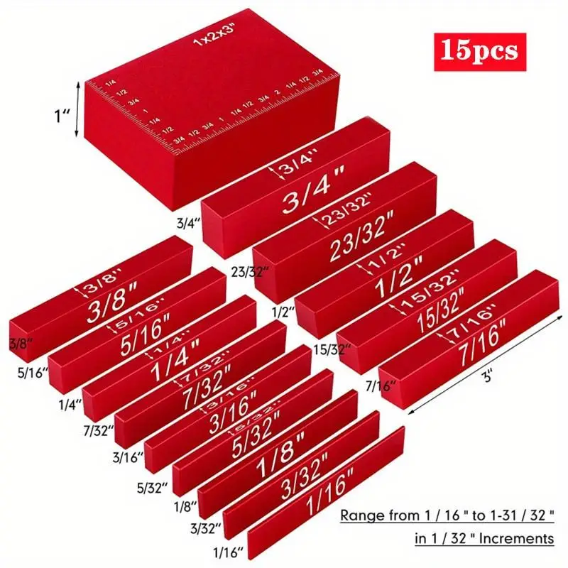 15pc/set Aluminum Router Table Saw Setup Blocks Precision Height Gauge Set with Engraved Markings