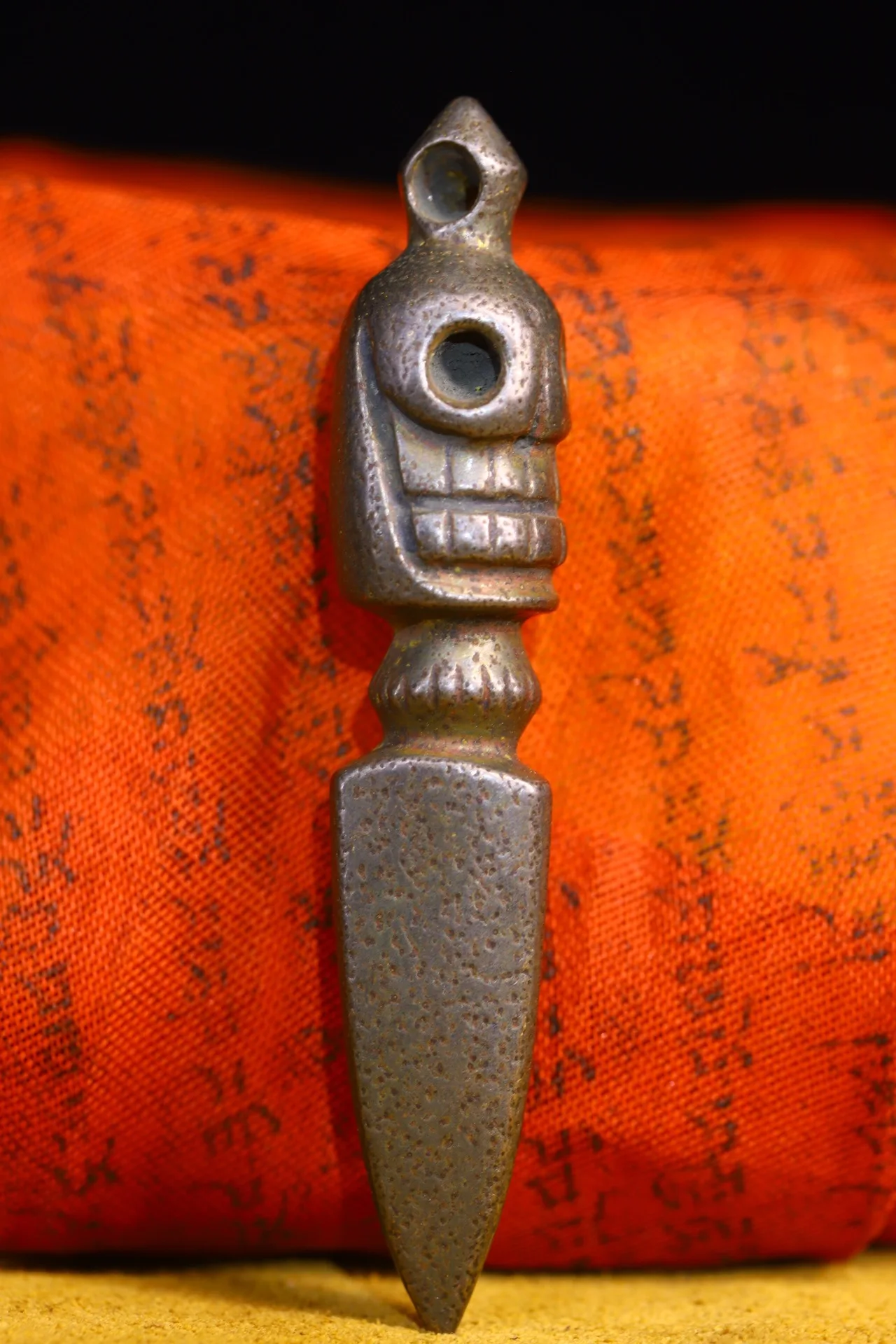 Old Xizang Folk Collection Old Tiantie Cinnabar Skull Head Dorje Vajra Phurpa pendant Amulet Dharma Town house Exorcism