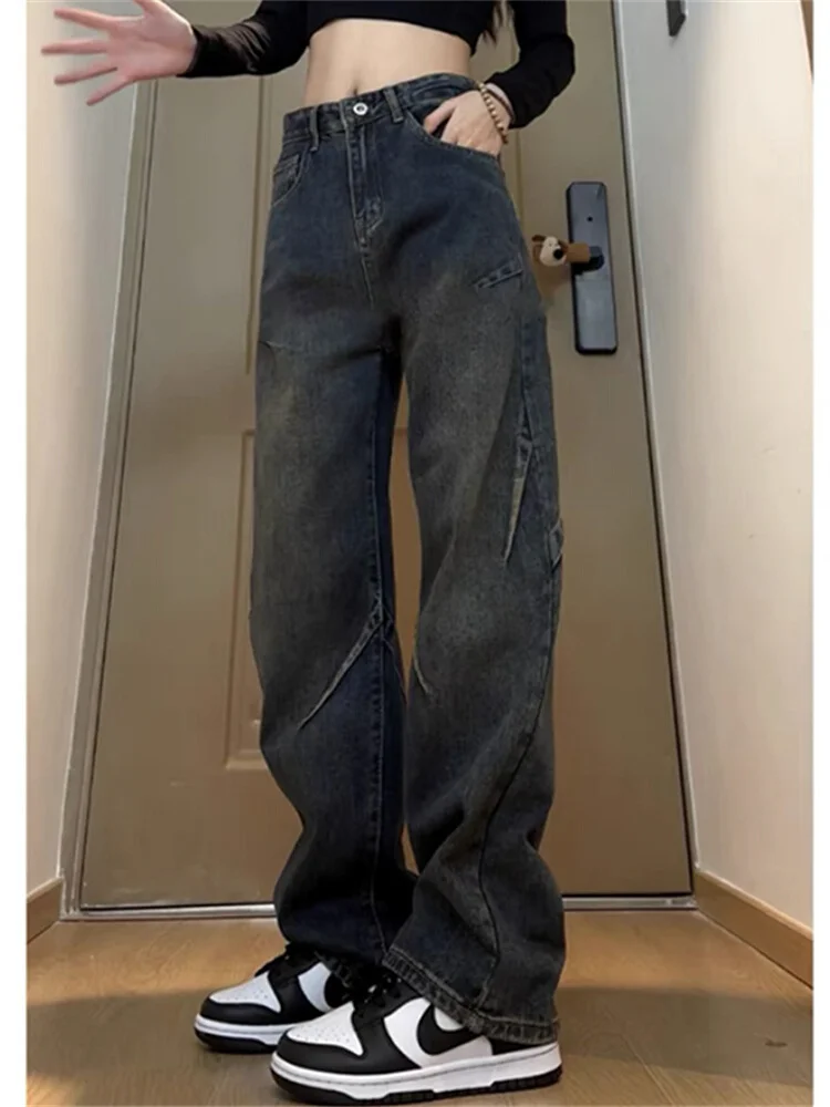 

Retro Waed Men's Denim Jeans Loose Wide Leg Pants Trendy American Brand Youthful Straight Leg Long Trousers for Teens