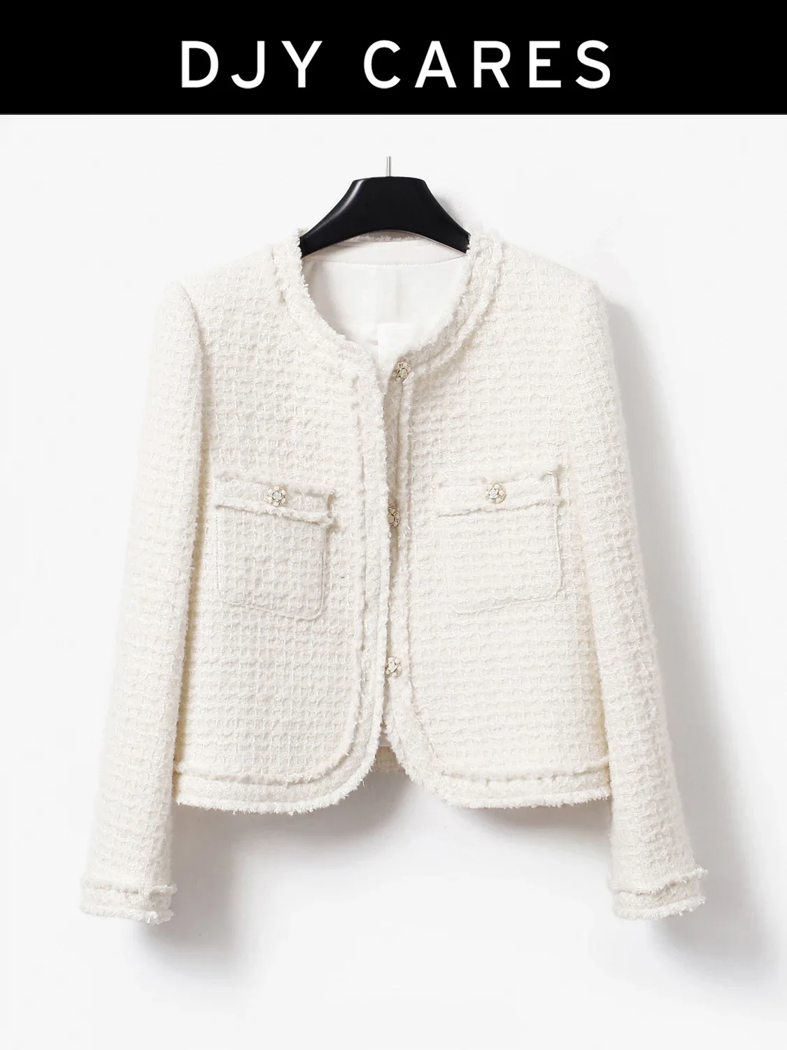 New DJY Coarse woolen three-dimensional white jacket with three button wool