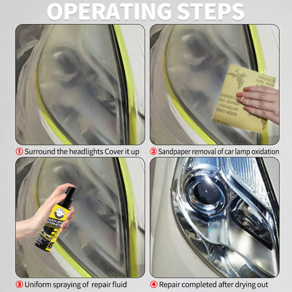 120ML Car Headlight Coating Spray Liquid Car Light Cleaner Restorer UV Resistant Long Lasting Head Light Coating Spray For SUV