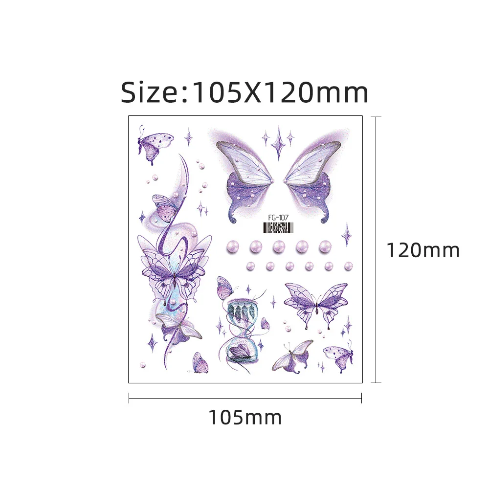 6Pcs Glitter Gradient Dreamy Butterfly Ocean Waterproof Temporary Tattoo Long-Lasting Waterproof Realistic Fake Tattoo