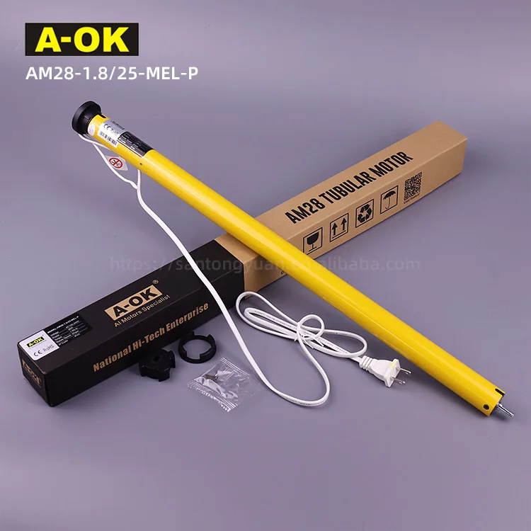 

A-OK AM28-1.8/25-MEL-P Вход переменного тока Электронный предел Радио Моторизованные рулонные жалюзи Жалюзи 28 мм в ОК Трубчатый мотор Открывалка для штор