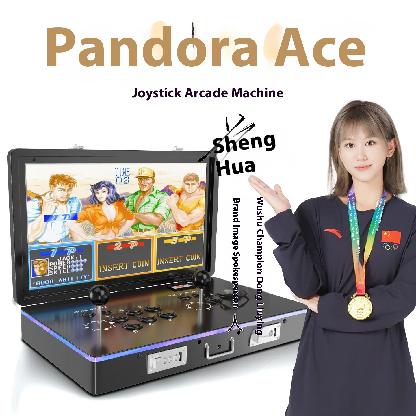 Pandora Ace All-In-One Portable Foldable Arcade Game Console Wireless Built-In Screen & Joystick Two-Player Mode