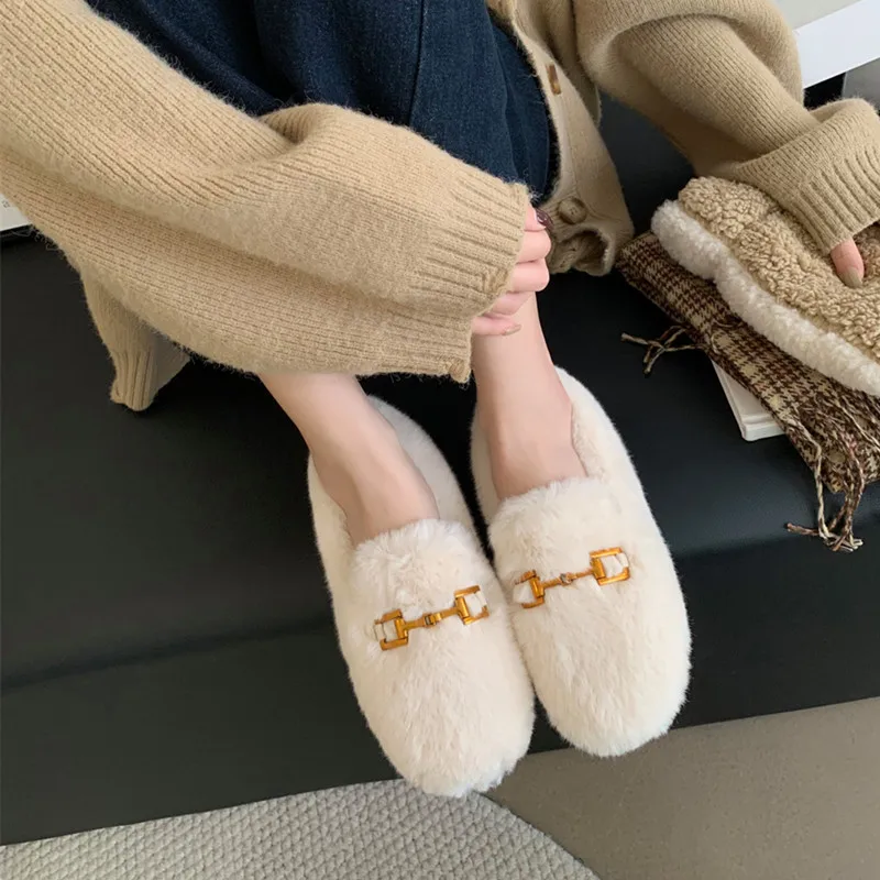 Classic bean shoes wool shoes cotton shoes imitation lamb wool warm round head thick soled large size women's shoes