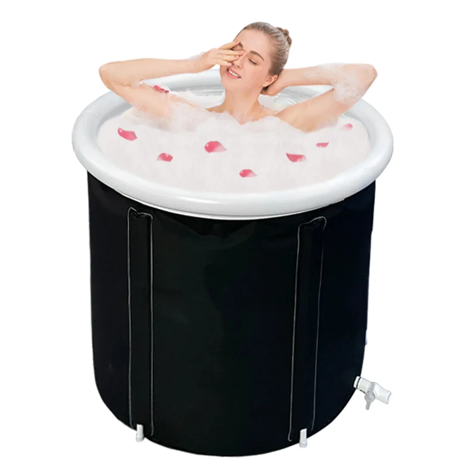 Inflatable PVC Bath Bucket for Adult, Household Folding Bucket, SPA Ice Bath Ice Therapy, Double Layer Lid, Black