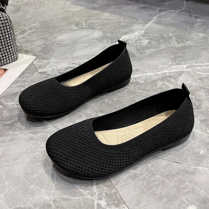 Women Flat Slip on Loafers Round Toe Single Shoes Fashion Knitted Breathable Walking Shoes Female Casual Ballet Flats Lazy Shoes