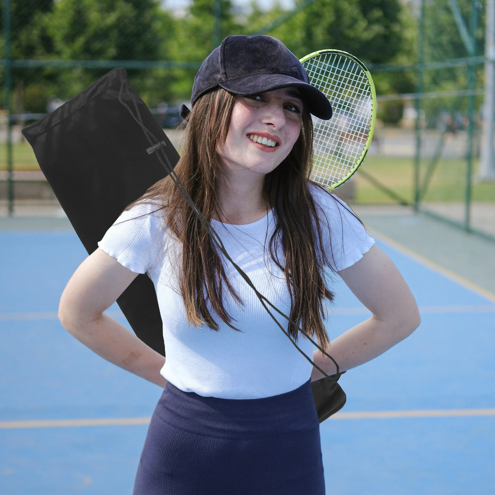 

Portable Badminton Racket Bag For 2 Black Color Daily Use Outdoor Accessories Reusable Storage Pouch With Drawstring Design