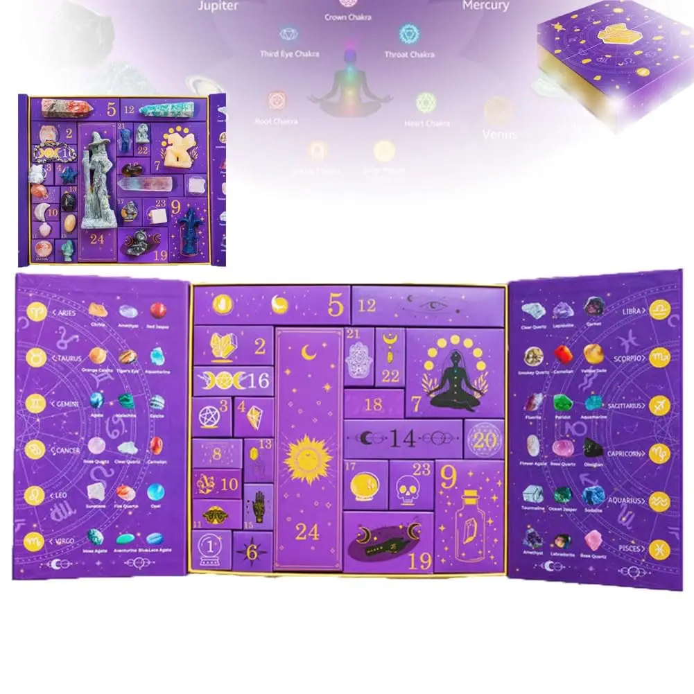 

Crystal Halloween Countdown Gift Box The Magic of Healing and Energy Transfer Xmas Advent Crystal Calendar Rock Collection