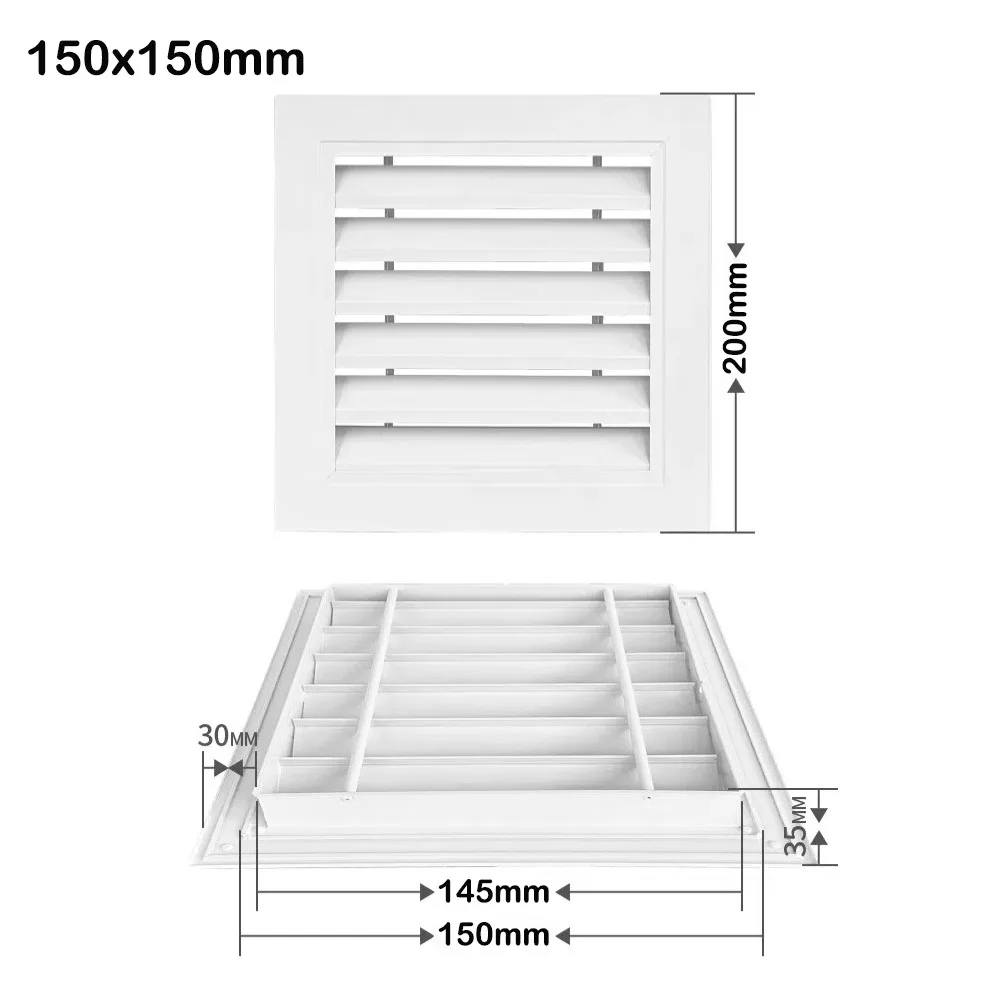 Aluminum Alloy Fixed Louvered Ventilation Grille for Air Conditioner Air Outlet Cover 150x150mm to 450x450mm White