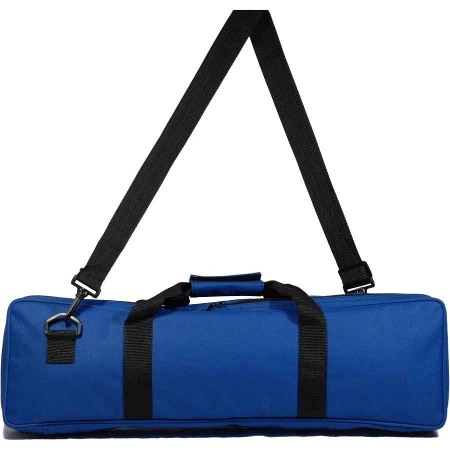 Zestaw szachowy podróżny dla dorosłych z konstrukcją turniejową, zawierający luksusową elektryczną torbę z niebieskiego płótna oraz potrójnie obciążone figury szachowe.