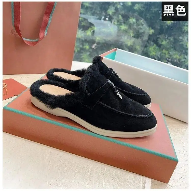 

Top Edition 2026, зимние бархатные уличные тапочки на плоской подошве, женская обувь с закрытым носком из натурального меха