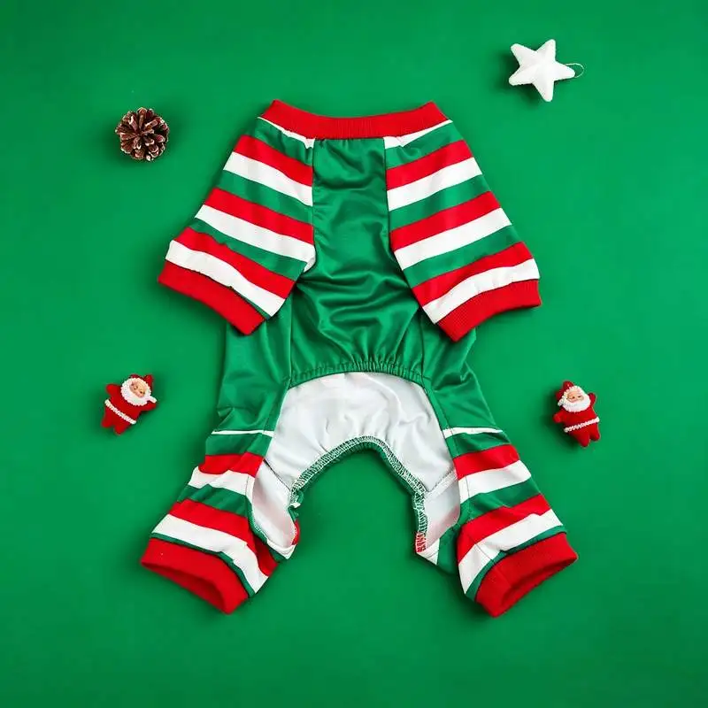 Pet Christmas striped patchwork four legged suit suitable for cats, dogs, Christmas holiday gift decoration and matching