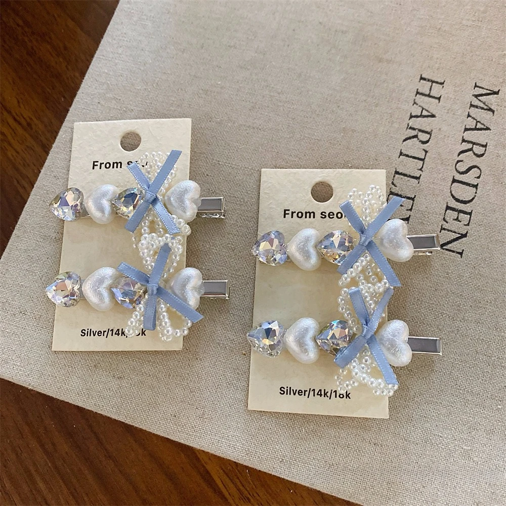 2 Stücke Sanfte Perle Kristall Haarnadel Fee Stil Seitenclip Frauen Täglich Datum Kleid Haarschmuck Süße Haarschleifen für Mädchen – Detail 11