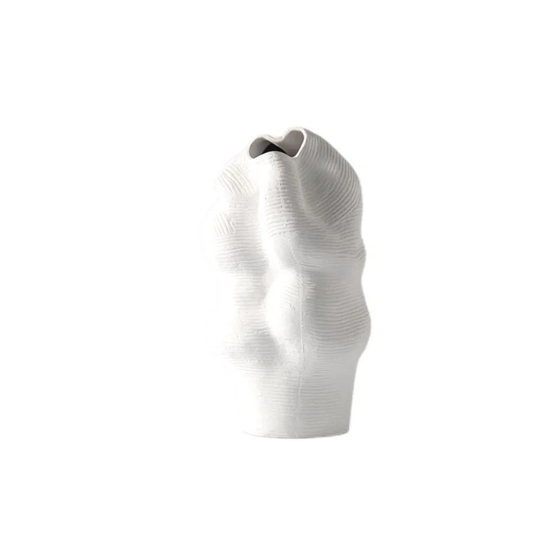

Modern simple white wide-mouth ceramic flower ware model room, homestay ornament, living room, coffee table, restaurant