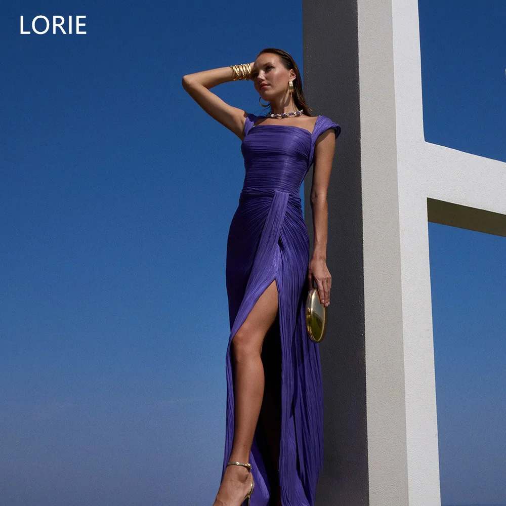 LORIE Elegant Pueple Evening Dress Sexy Square Collar Side Slit Party Dresses Pleats Mermaid Prom Gowns Customized image 2