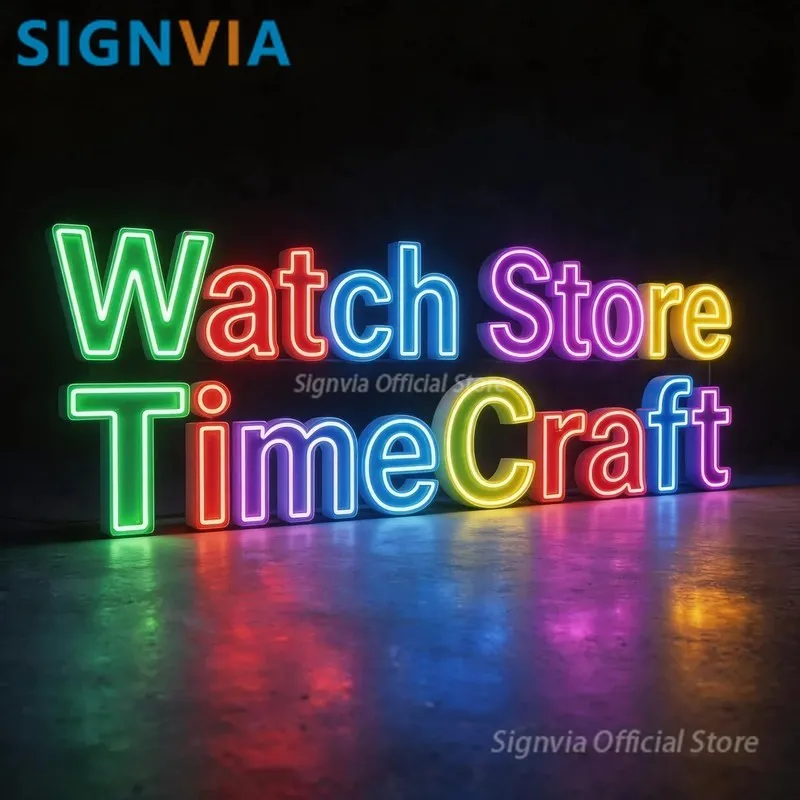Custom Neon LED Metal Sign for Watch Store, Decorative 3D Luminous Letters Brand Logo Wall Home Restaurant Business Poster