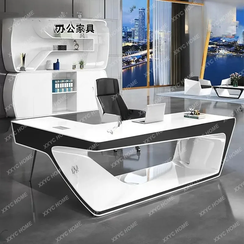 XXLuxury Single Executive Desk for Boss Office, Simple Paint Finish Manager Desk for Home Office, Modern Computer Table