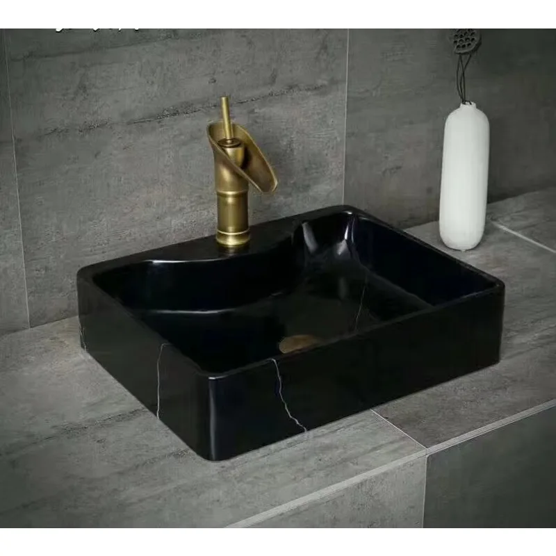 

Nero Marquina Black Marble Sink Natural Stone Bathroom Sink Washing Bowl Cabinet Washing Bowl Vessel Cabinet