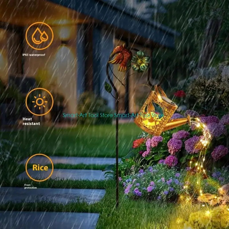 E1PB Solar Energy Watering Can Lamp Waterproof Design Automatic Night Lighting Durable Iron Garden Decoration For Lawn Pathway