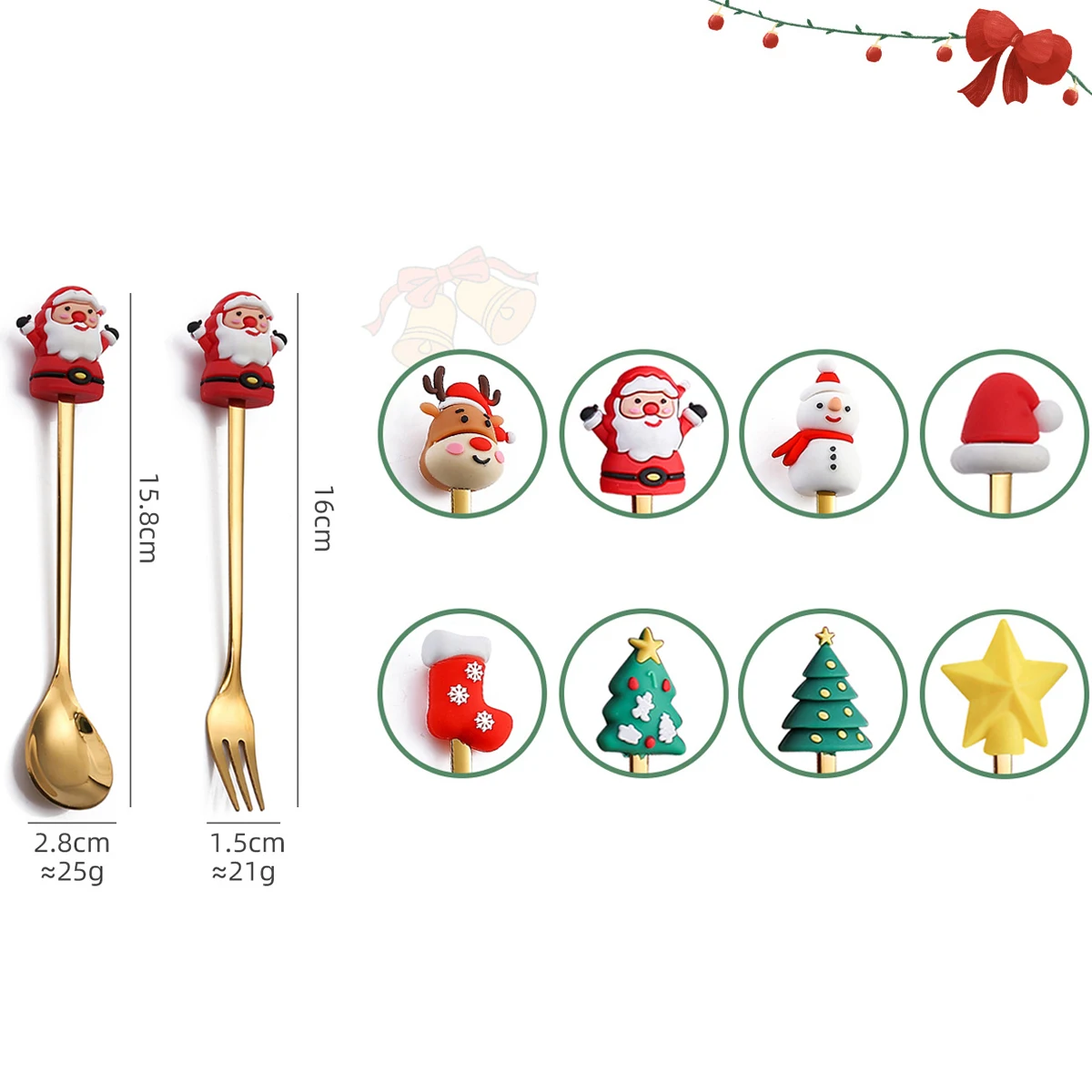 Christmas Spoons with Gift Box, Stainless Steel Stirring Spoon Tea Coffee Spoon with Christmas Pendant for Home Xmas Party