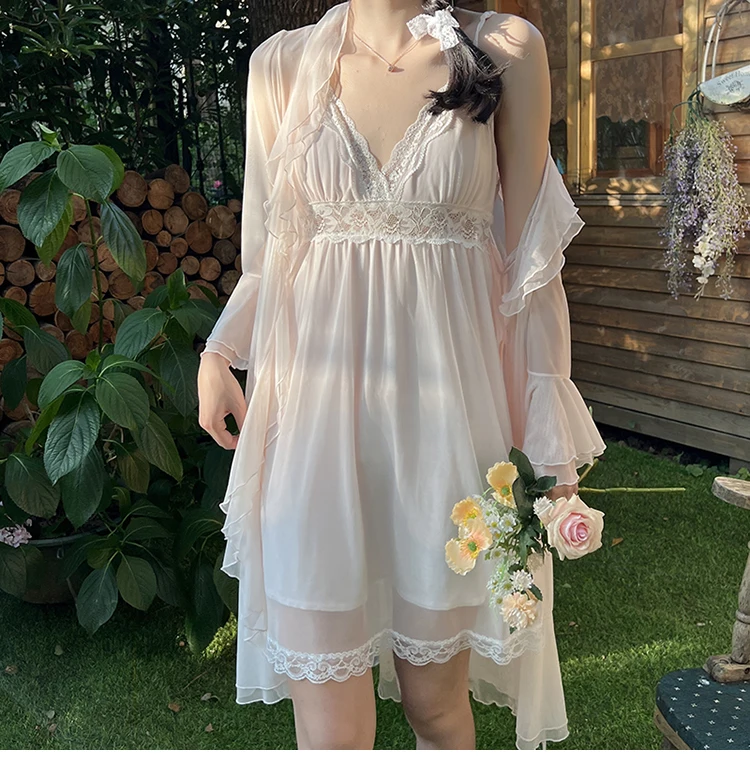 Very fairy goddess suspender nightdress nightgown sexy thin lace pajamas female summer with chest pad