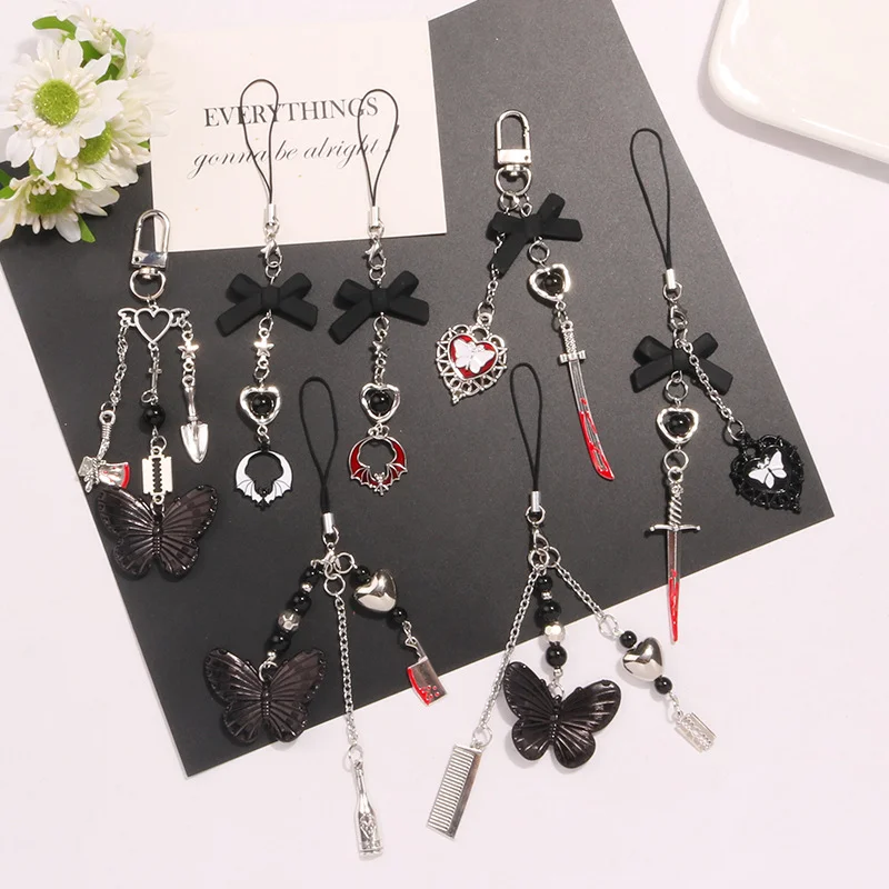 Dark Gothic Aesthetic Keychain Y2K Pendant Cute Keychains y2k Sweet Cool Halloween Bats Earphone Cover Bag Accessories