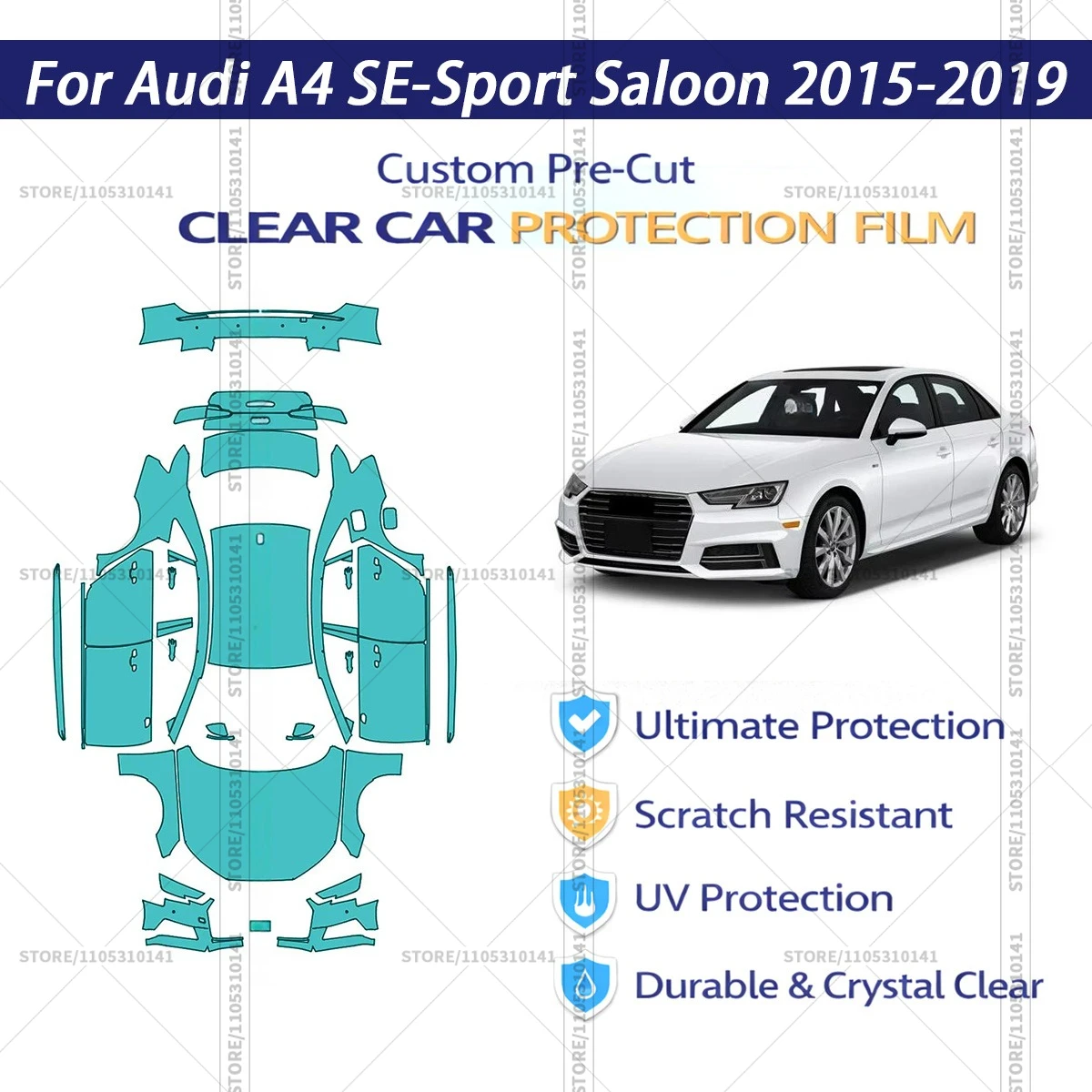

For Audi-A4-SE-Sport-Saloon-2015-2019 Pre-Cut Paint Protection Film PPF Transparent Car Film Professional Automotive PPF