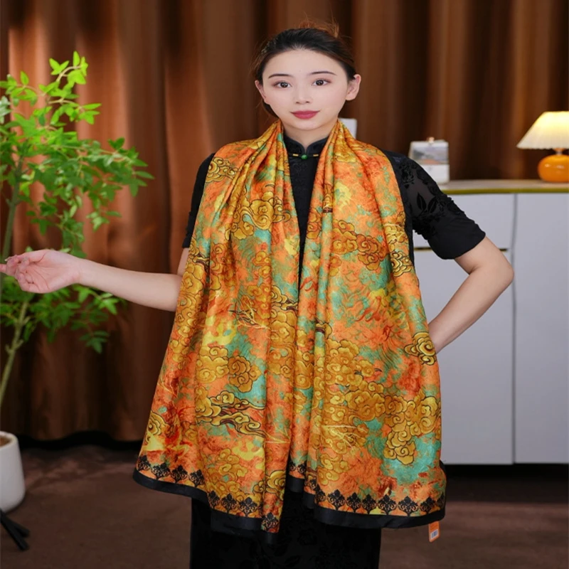 New Sunscreen Long Style 180 * 90cm Popular Geometric Silk Scarf, Silk Fashion Big Shawl, Women's Seaside Beach Scarf 2025