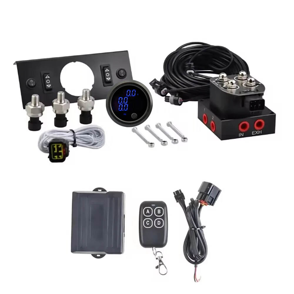 3Color Air Ride Suspension Three in One Display Pressure Gauge With Solenoid Valve and Remote Control &Panel Ship Type Switch