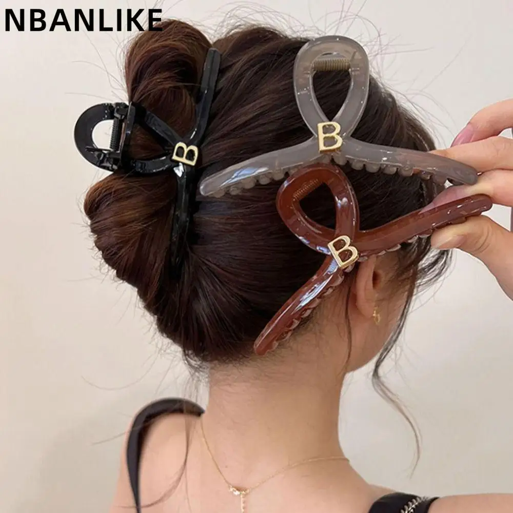 

Korean Vintage Acrylic Hair Claws New Letter Large Shark Clip Women Hair Accessory