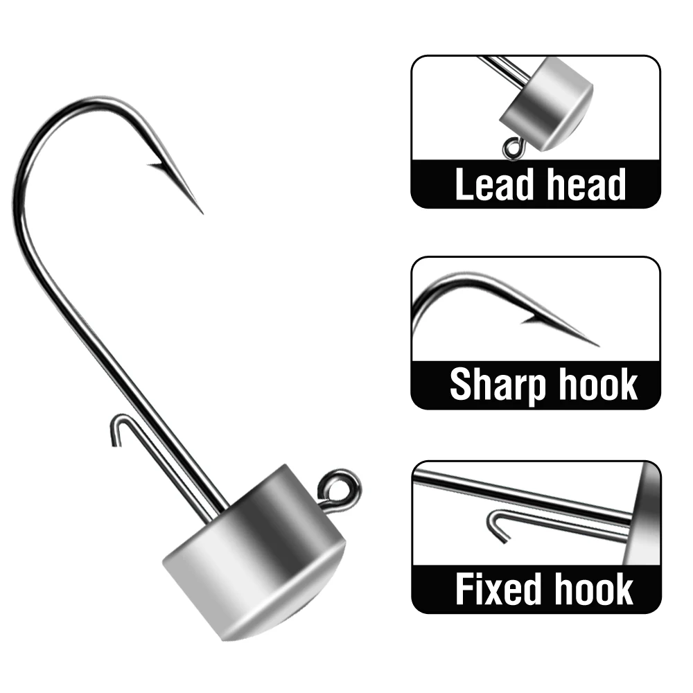 Ned Rig Jig Heads Angelhaken 20 Stück Pilzkopfhaken 2,5–14 g Angelgerät aus Kohlenstoffstahl für weiche Kunststoffköder – Detail 6