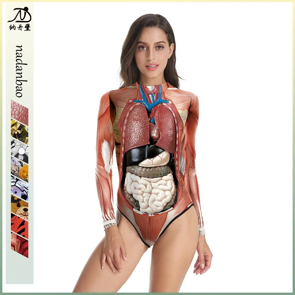 

Halloween Night Party Performance Suit Human Organ Print One-Piece Swimsuit B120045 Gift Stage Costume Women's Fashion