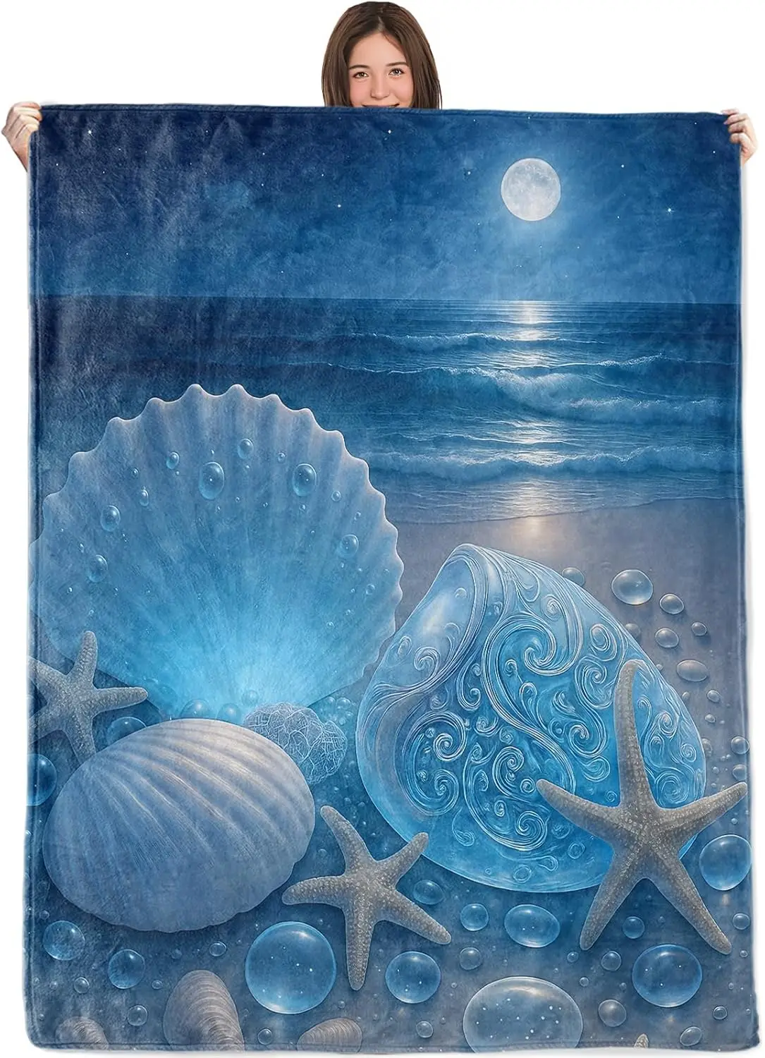 

Wicked Ocean Animals Blanket,50x60in,Cozy Flannel Throw with Dolphin Sea Turtle Fish Seahorse Coral Reef Teal Design,