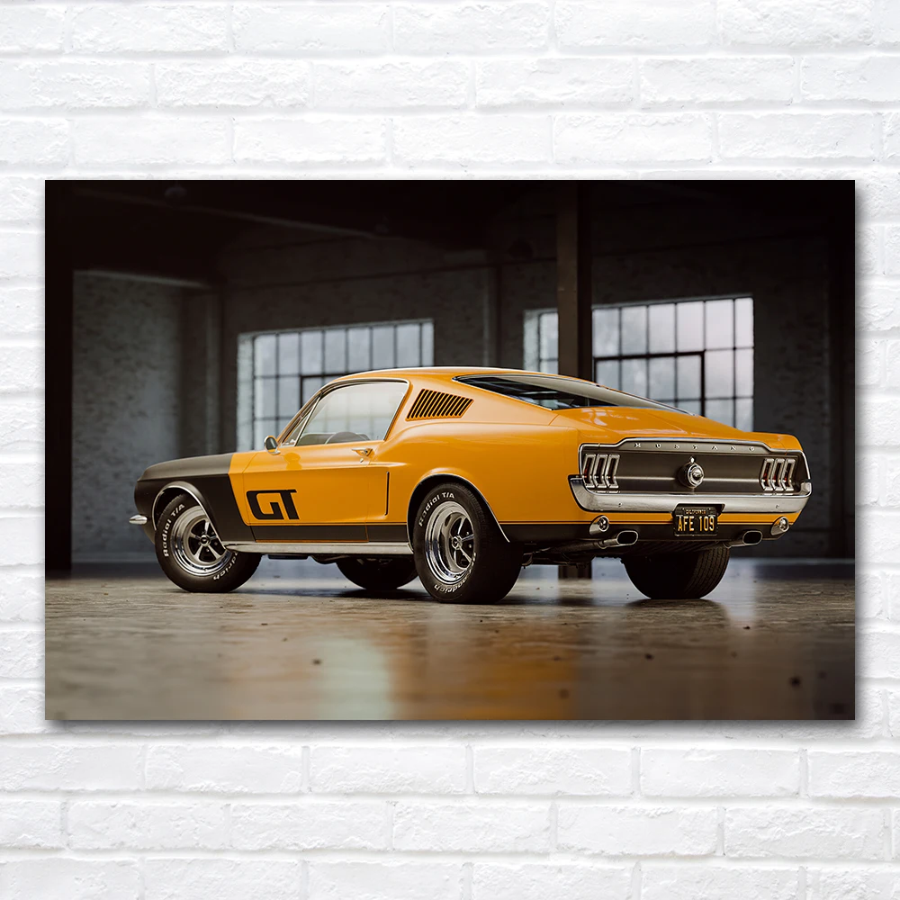 Mustang GT Muscle Car Canvas Cloth Fabric Poster Supercar Painting Wall Art Print Modern Picture For Bedroom Home Decor