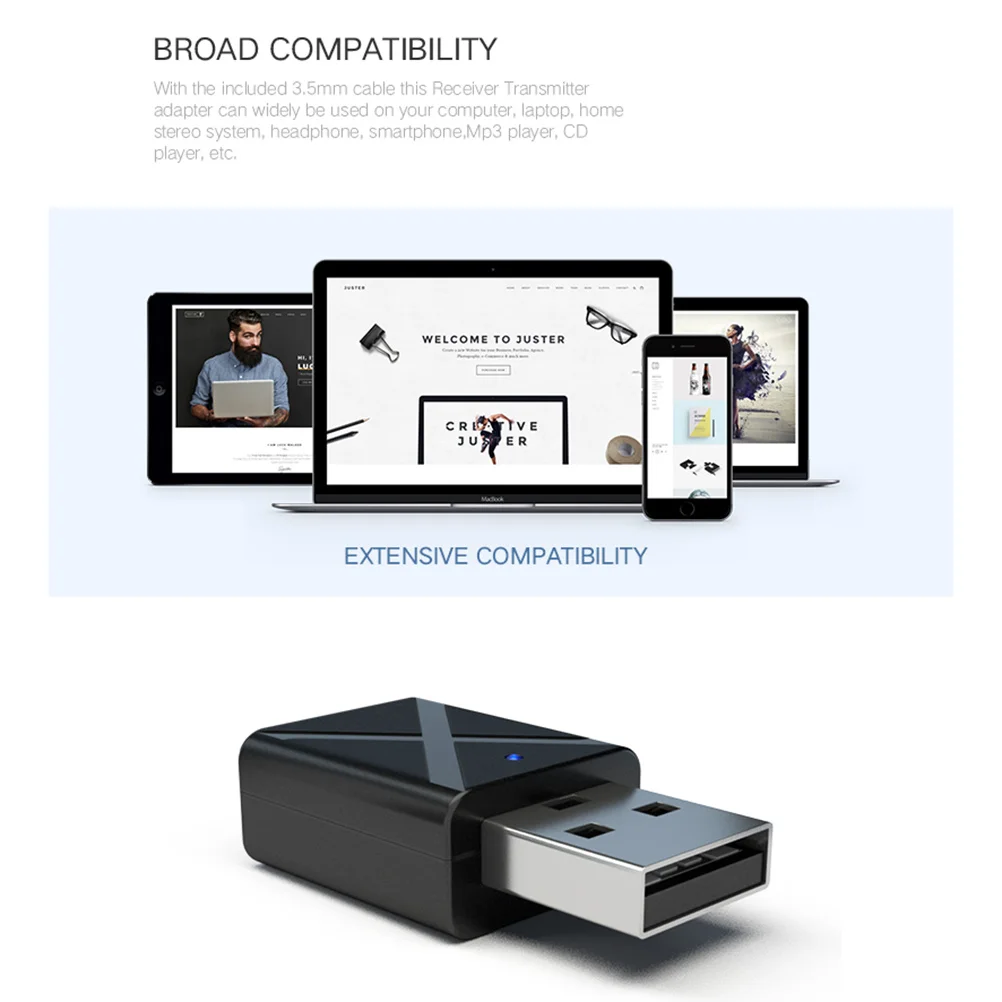 

5.0 USB Bt Transmitter Receiver 2-in-1 Wireless Audio Adapter for Home Stereo Car Computer Aux Audio Streaming Device Kn320