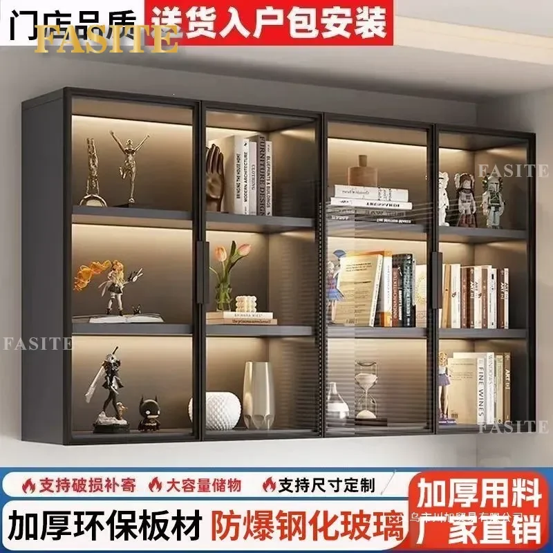 For Glass Display Cabinet Wall Mounted Hanging Shelf Bookcase Kitchen Restaurant Storage Showcase Figure Display Rack Home