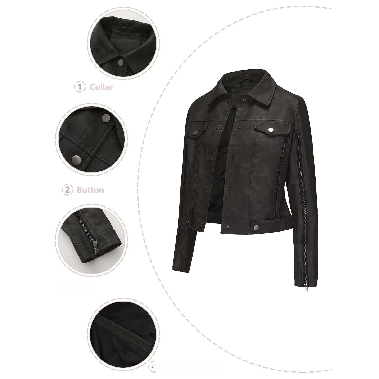 

Motorcycle Jaet Thin Leather Coat Multiple Zippers Decorative Spring Autumn Women's Faion Long Sve No Brand Registered