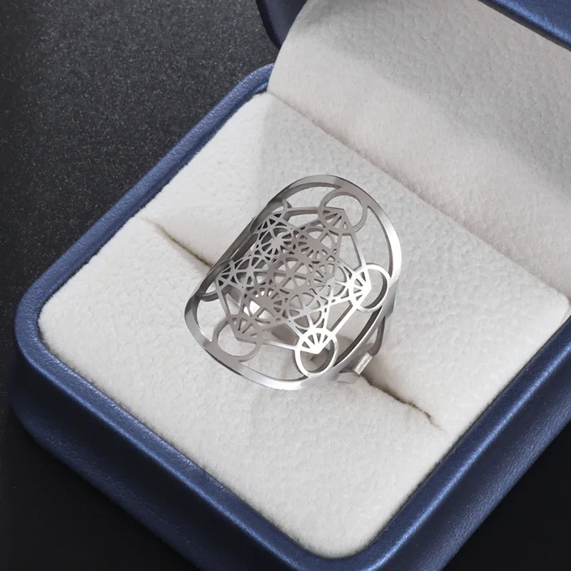 Stainless Steel Metatron Ring Adjustable Size Angel Signet Ring Solomon Geometric Supernatural Jewelry for Women Irish Gifts image 3