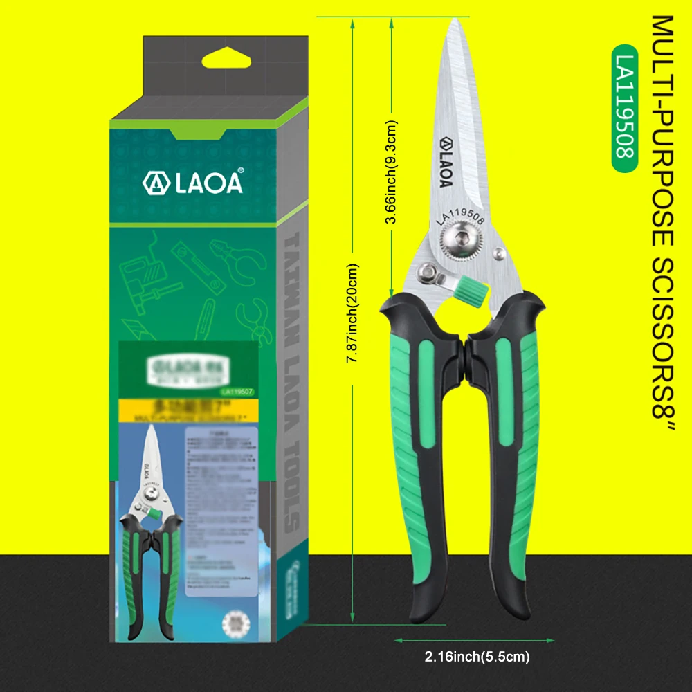 LAOA Professional Multi-Purpose Scissors 7/8In Heavy Duty Stainless Steel Blade TPR Grip Made in Taiwan for Metal Plastic Wire