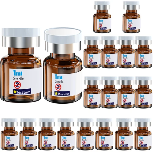 Imagen 2 del producto Viales de vidrio estériles sellados con tapón de goma y tapa de plástico de aluminio sin rebabas, empaquetados estériles 20 piezas