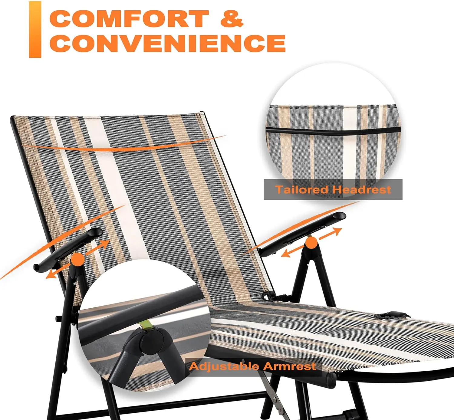 Portátil ajustável ao ar livre Chaise Lounge Chair, cadeira reclinável, pátio, praia, banhos de sol, piscina de bronzeamento, Camping