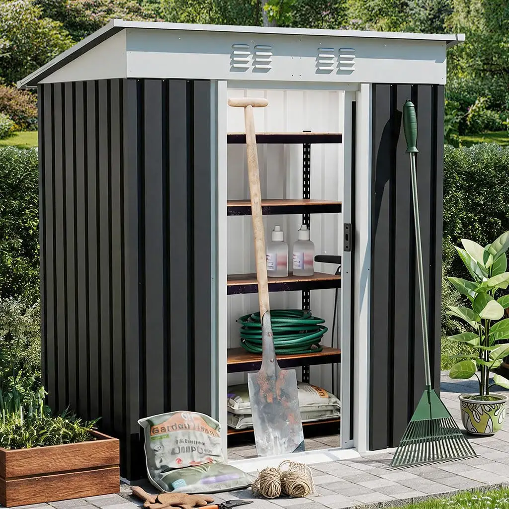5x3 FT Metal Outdoor Storage Shed with Ventilation, Grey, Customized