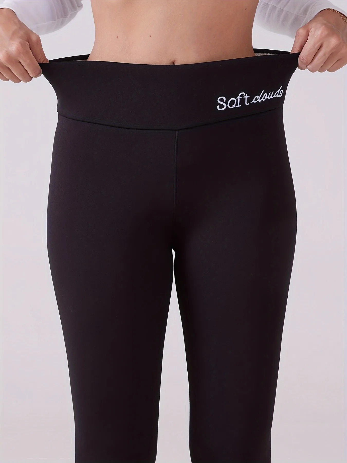 Plush Lined Warm And Cozy Leggings For Women-Solid Color High Waist Skinny Pants