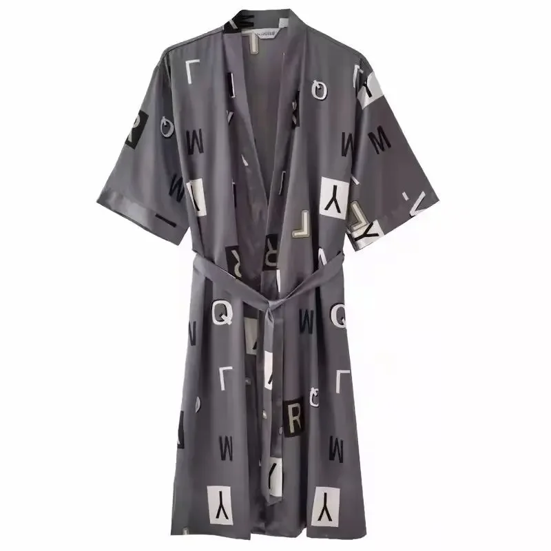 Sleeping Robe Men Summer Short-sleeved Thin Section of Ice Silk Sexy Bathrobe Men Spring Fall Simulation Silk Pajamas Home Wear