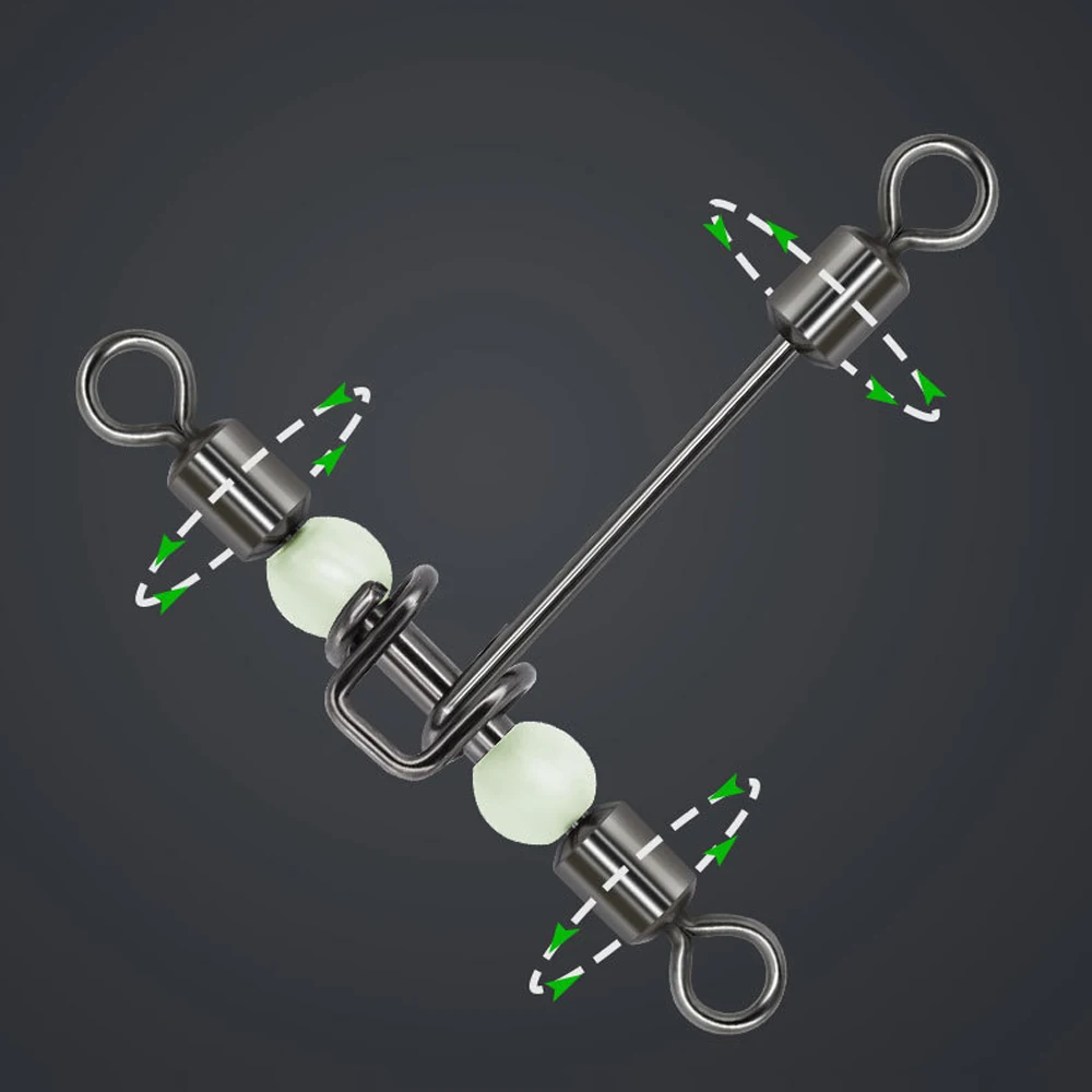 10pcs 3way Luminous T-shape Cross-Line Rolling Swivel With Pearl Beads Fishing Swivels Fishhooks Fishing Connector