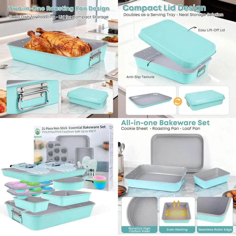 

Nonstick 21-Piece Bakeware Set with Silicone Cups, Oven Mitt, and PTFE/PFOA/PFOS-Free Pans for Baking Cakes, Loaves, and More