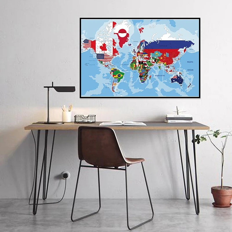 45*30cm The World Map Decorative Hanging Picture Canvas Painting Wall Art Poster and Prints Teaching Supplies Living Room Decor