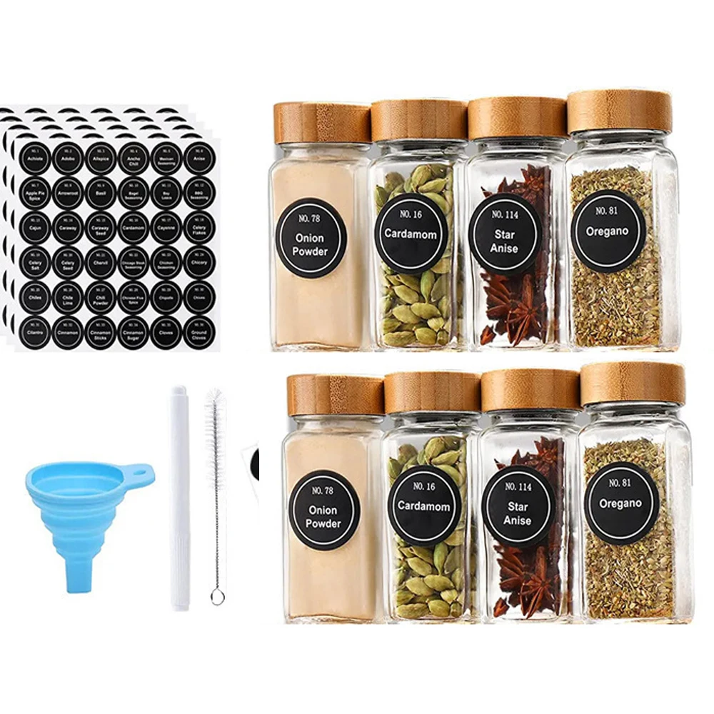 Glass Vanilla Seasoning Jar with Solid Wood Seasoning Jar Lid, Labeled Seasoning Container, Sealed Empty Glass Seasoning Contain